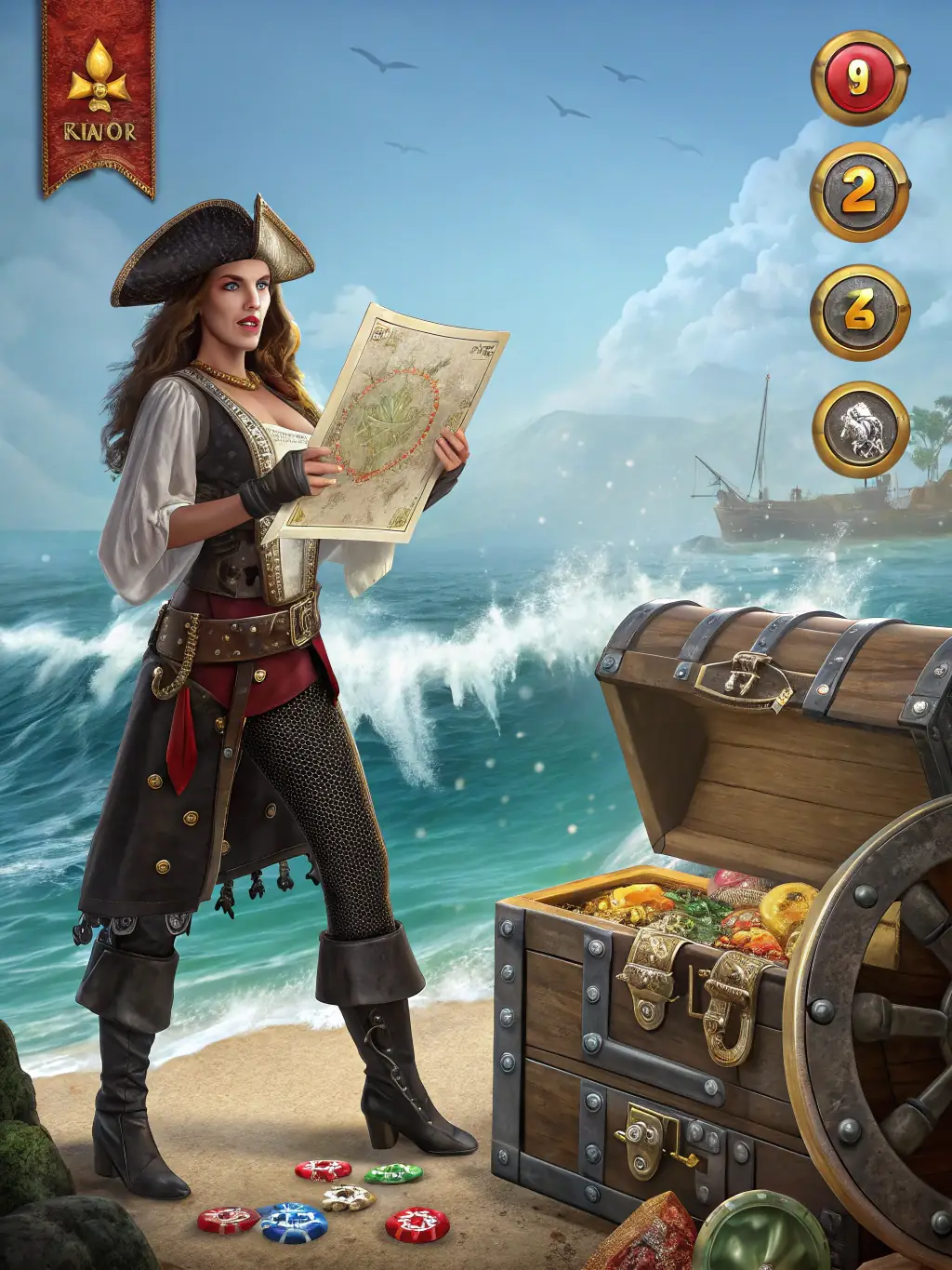 A visually appealing image of the 'Queen of Bounty' PG slot game, highlighting its pirate theme and potential for triggering bonus features.