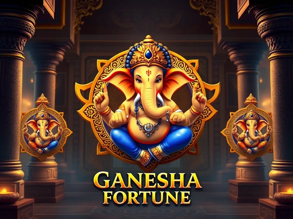 A screenshot of the 'Ganesha Fortune' slot game, showcasing its intricate artwork and divine theme.