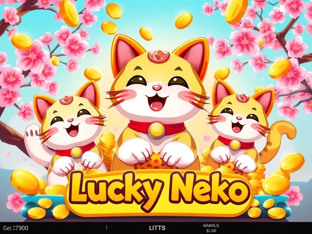 An image displaying the 'Lucky Neko' slot game, emphasizing its cute cat theme and colorful design.